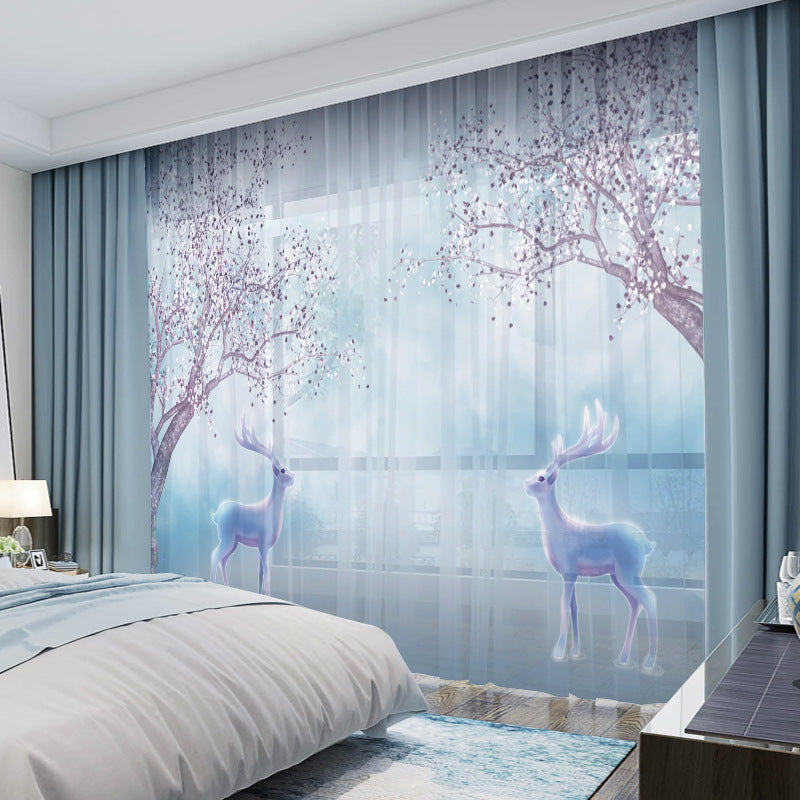 YL-36569 Whole house Nordic forest elk curtain modern ins style bedroom living room blackout floating window gauze bag