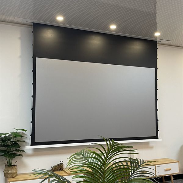 16:9-Premium Built In Recessed Ceilling ALR projector screen Tab Tensioned Motorized Projection Screen For 8k long throw projector home cine