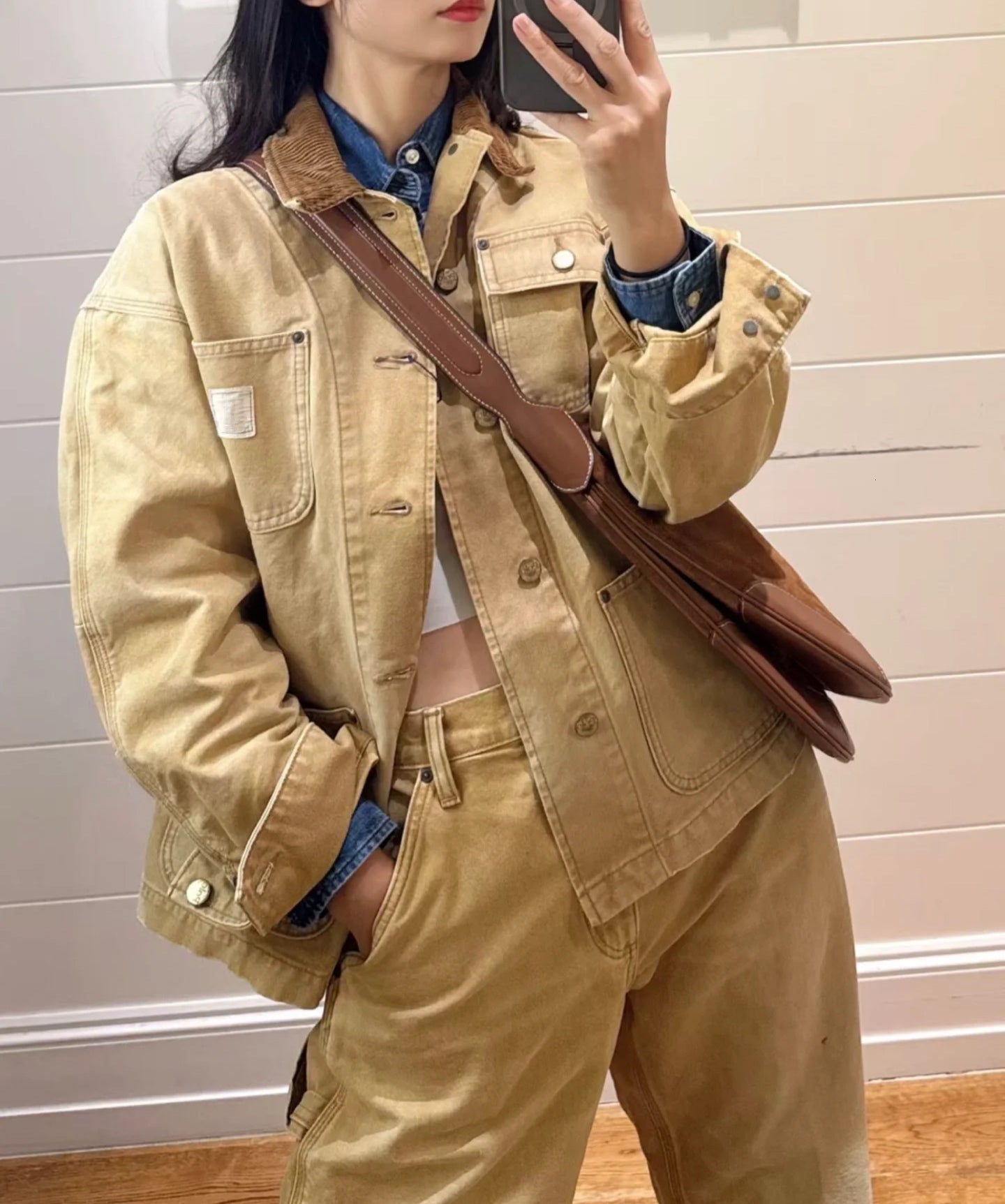 Womens Bomber Jacket Khaki Color Vintage Style Casual Outerwear Workwear Coat Utility Design Turn Down Collar Ladies Asian Size Jacket