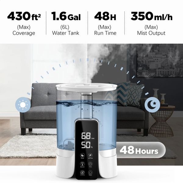 Sejoy 6L Air Humidifier For Bedrooms Large Rooms And Babies Auto Shut Off Ultrasonic Top Mist Office Aroma Diffuser 250206
