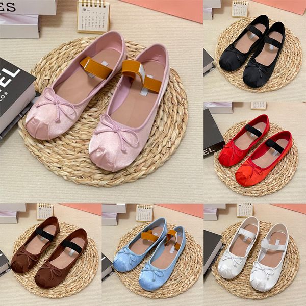 Designer shoes satin ballet flats black white chocolate red rose pink sky blue luxury womens leather round toe women dress shoes size 35-40