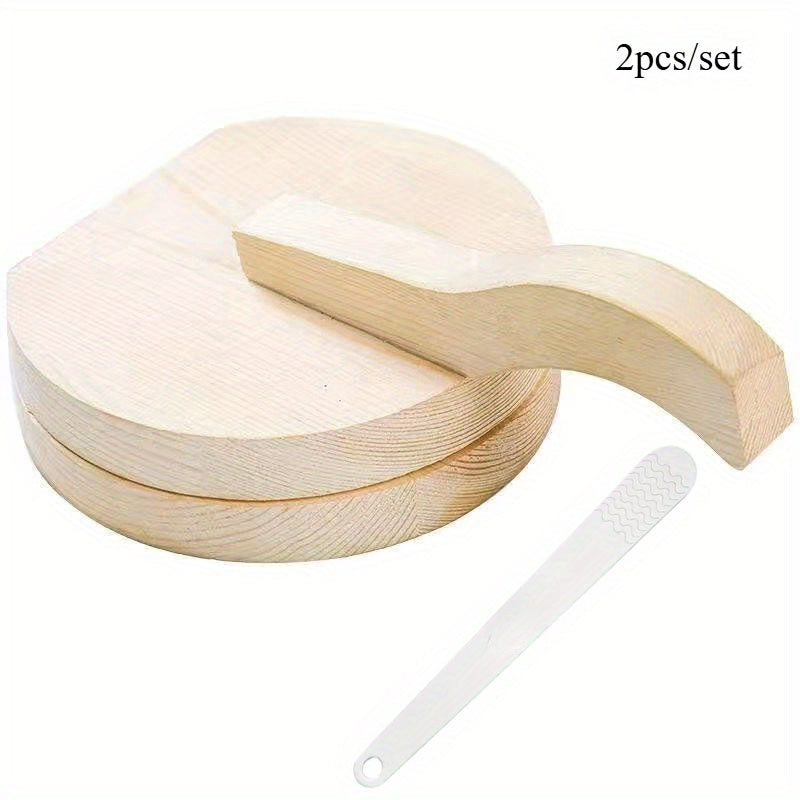 TEMU 2pcs- Set New Handmade Wooden Dumpling Light Beige Press For Household Pasta, Buns, And Meat Patties - A Convenient And Fast Manual Kitchen Tool