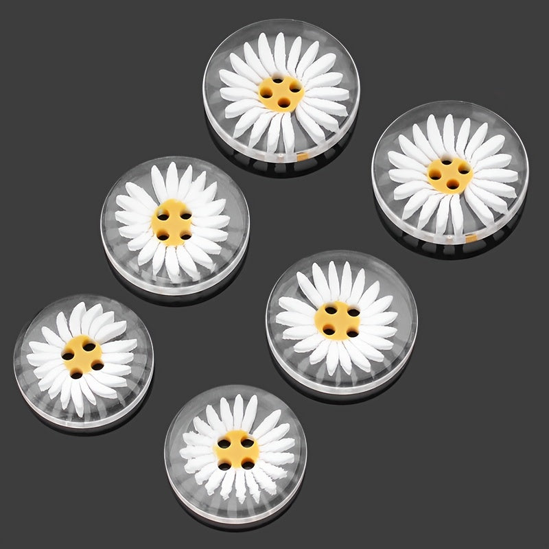 TEMU 10 Pcs. White Daisy Resin Buttons - Suitable For Cuffs, Shirts, Skirts, Etc. - 20mm Size