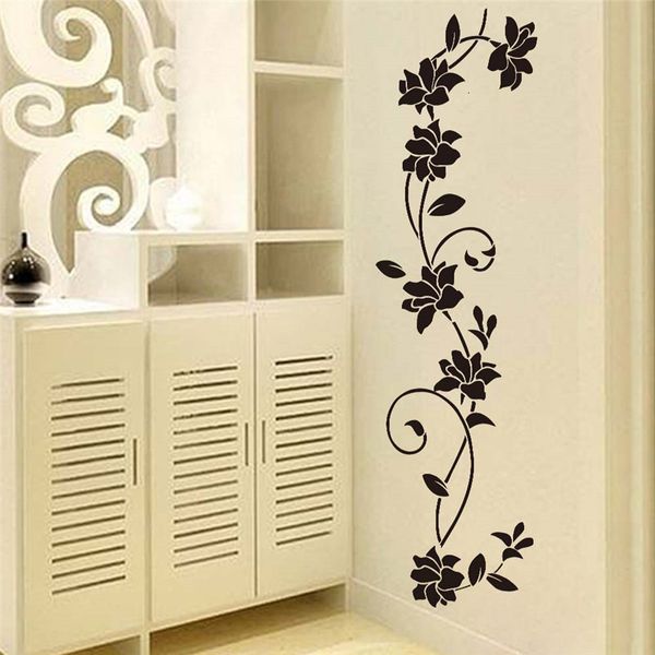 Wall Stickers Black Flower Vine Refrigerator Window Cupboard Home Decorations Diy Decals Art Mural Posters Decor 230808