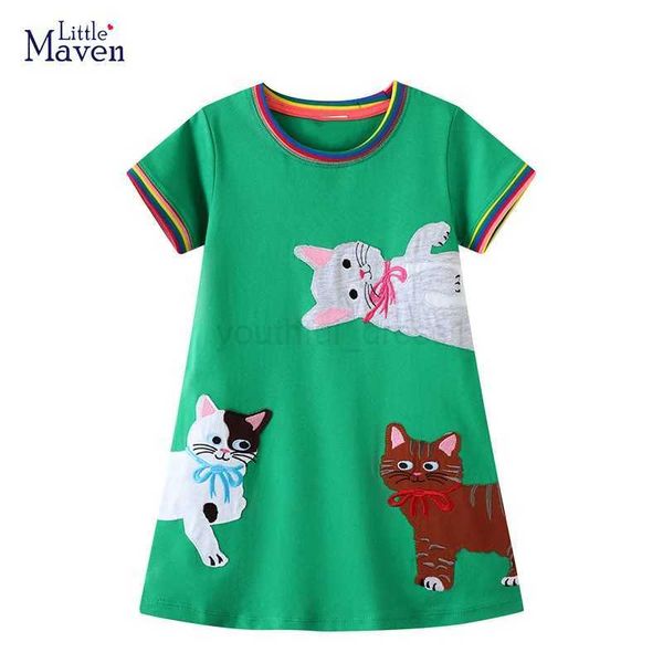 Little maven 2024 Outerwear Cotton Toddler Girl Clothes Short Sleeves Dresses Childrens Clothing Vestidos SummerM240722