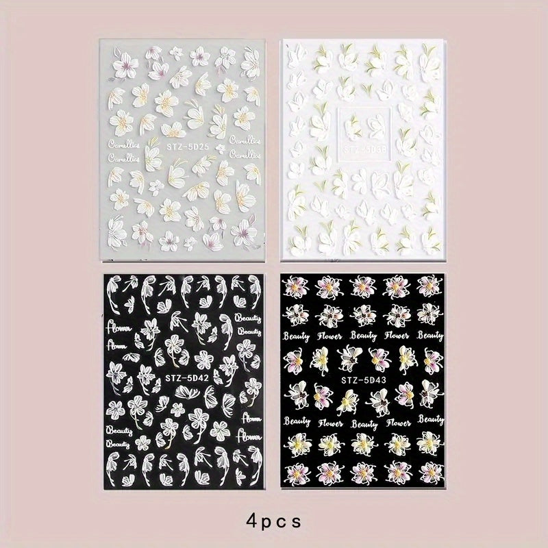 TEMU 4 Of 5d Embossed Art - --adhesive, Long- Decals For