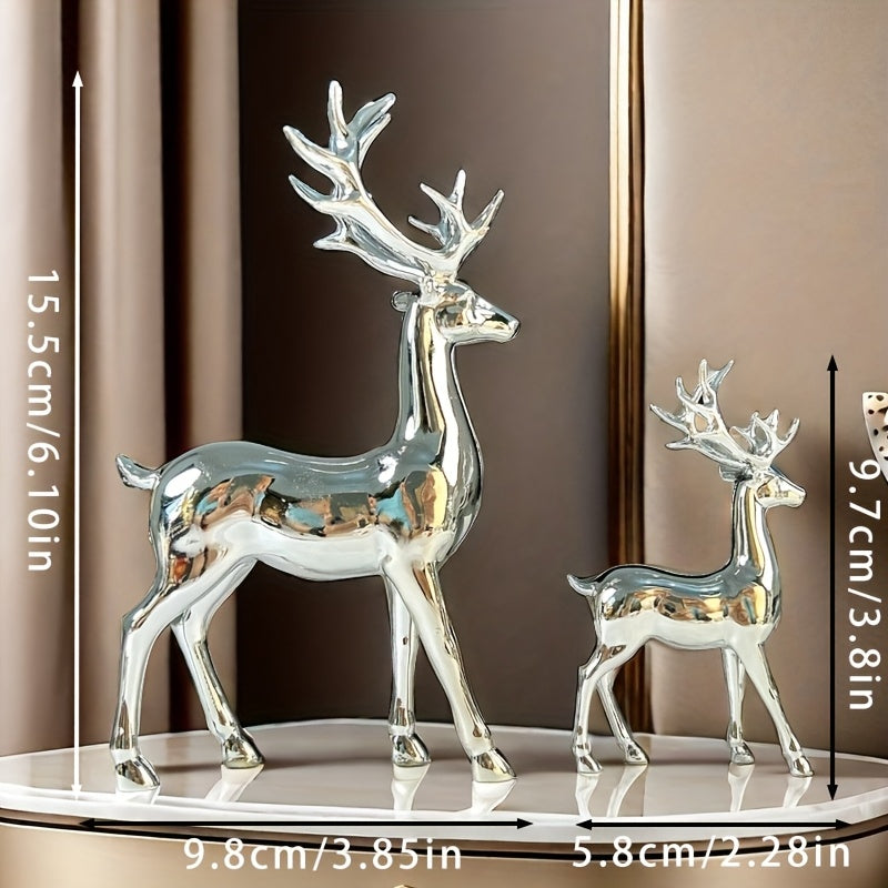 TEMU 2pcs-set Classic Elegant Silvery Father And Reindeer - Multifunctional Holiday Decoration, Christmas Party And New Year Decoration, Home Desktop