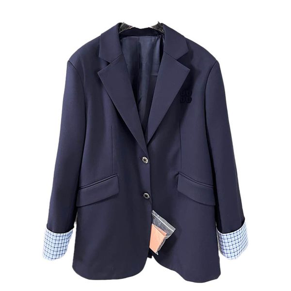 Luxury Lapel Blazer Plaid Contrast Embroidered Suit Jacket Designer Loose Warm Outerwear Fashion Casual Long Sleeve Tops