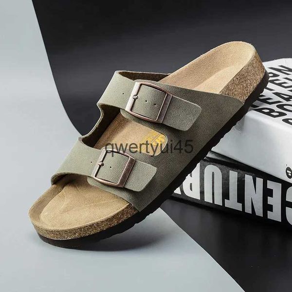 Slippers 2023 Summer Cork Sandals Mens Plush Artificial Suede Mule Clogs Slide Brown Classic Buckle qwertyui45 H241109