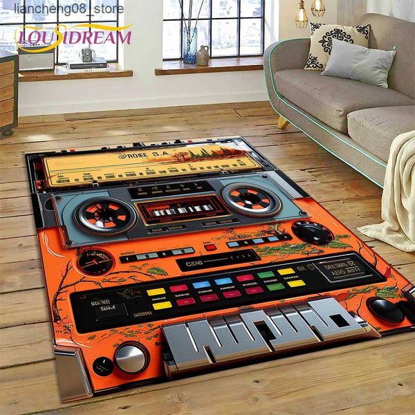 Carpets 3D Music Cassette Tape Retro Recorder CD Instrument Carpet Rug for Bedroom Living Room Home Sofa Decoration Kid Decor Floor Mat L240
