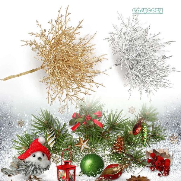 10Pcs Christmas Tree Decorative Artificial Flowers Cedar and Pine Branch Decoration Diy Plants Home Decorations Party Supplies