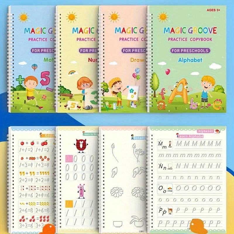 TEMU 4 Books + 1 Pen + 6 Refills + 1 Pen Grip, Children's Copybook, Kids Practice Book, Book, Education Workbook For Children, Halloween, Christmas,