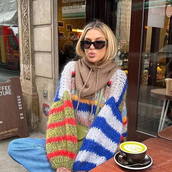 Women Oversize Knitted Pullover O Neck Long Sleeve Sweater Coat Casual Warm Loose Female Autumn Lady Outerwear 241218