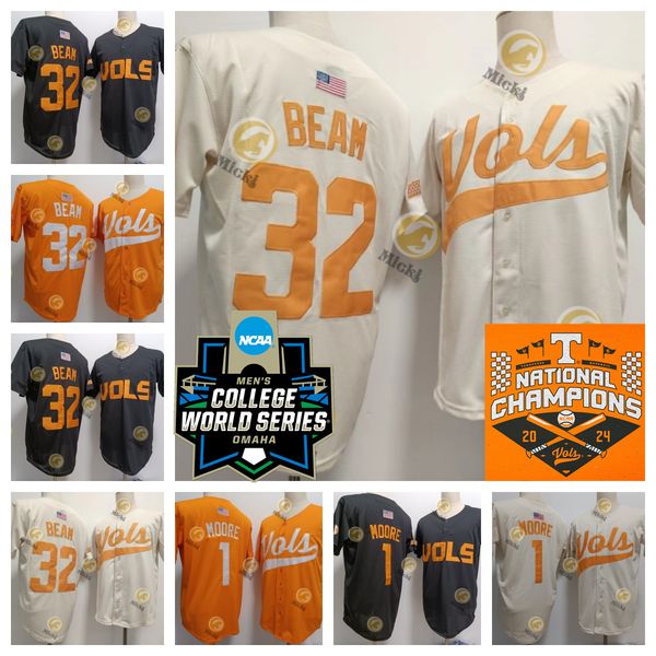 Christian Moore Drew Beam Tennessee Volunteers Baseball 2024 MCWS National Champs Jersey Stitched Mens Tennessee Jerseys