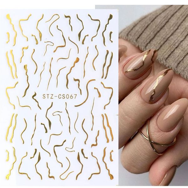 Stickers 3D Golden Stripe es Sticker Decals Swirl Wave Graphic French Tips Nail Art Decorations Adhesive Foils Sliders Manicure 231128