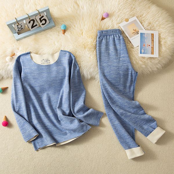 67 seamless children&#039;s thermal underwear set plus velvet and thickened boys and girls autumn clothes autumn pants baby home clothes paj