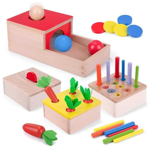 Montessori Toys for 1 Year Old 4 in 1 Wooden Toys for Baby Boy Girl Object Permanence Box Color Shape Sorting Learning MatchiC250110