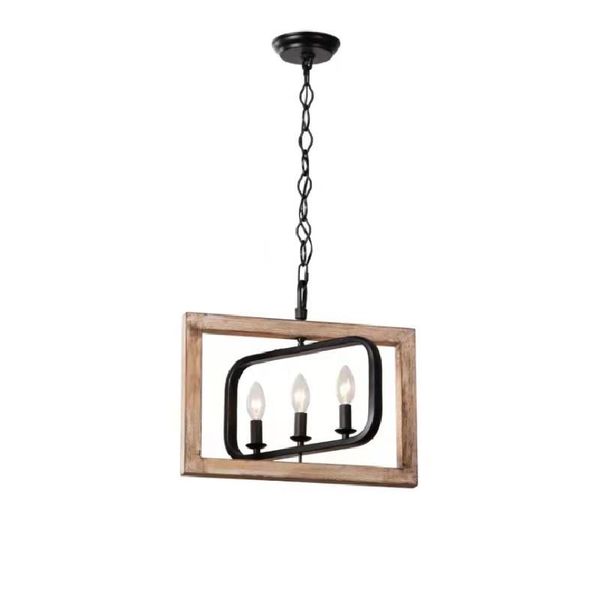 Farmhouse Chandelier Pendant Lamps for Dining Room 6Light Rectangular Chandeliers Light Wood Kitchen Island Lighting