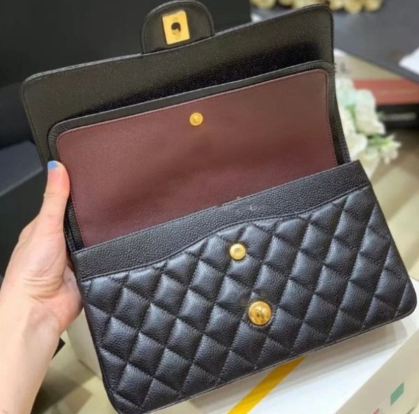 10A Designer bag Mirror quality Jumbo Double Flap Bag Luxury 23cm 25CM 30cm Real Leather Caviar Lambskin Classic All Black Purse Quilted Han