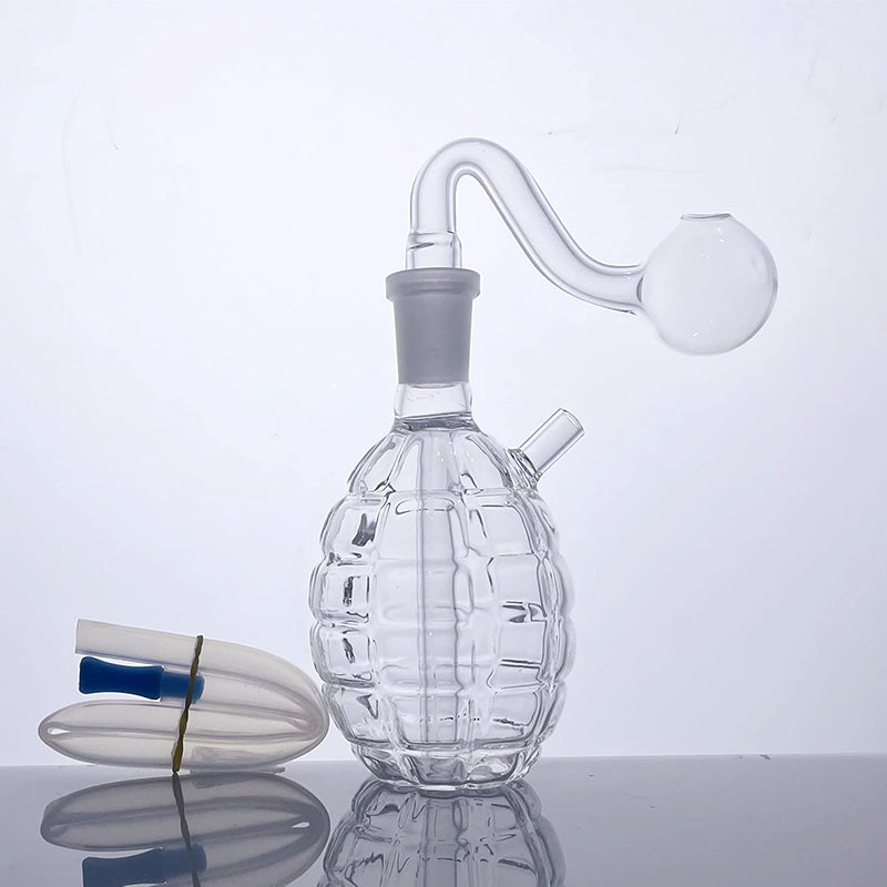 Grenade Shape Glass Oil Burner Pipes Dab Oil Rig Bubbler Mini Water Bong With 14 mm Male Bowl Recycler Ash Catcher Plastic Drip Tube Smoking Accesso