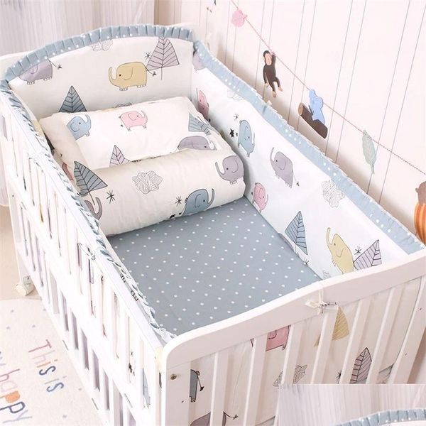 Bed Rails Bedding Sets 6Pcsset Baby Crib Set Cotton Print Toddler Bed Linens Cot Bumpers Sheet Pillowcase Born 220531 Drop Delivery Baby Kid