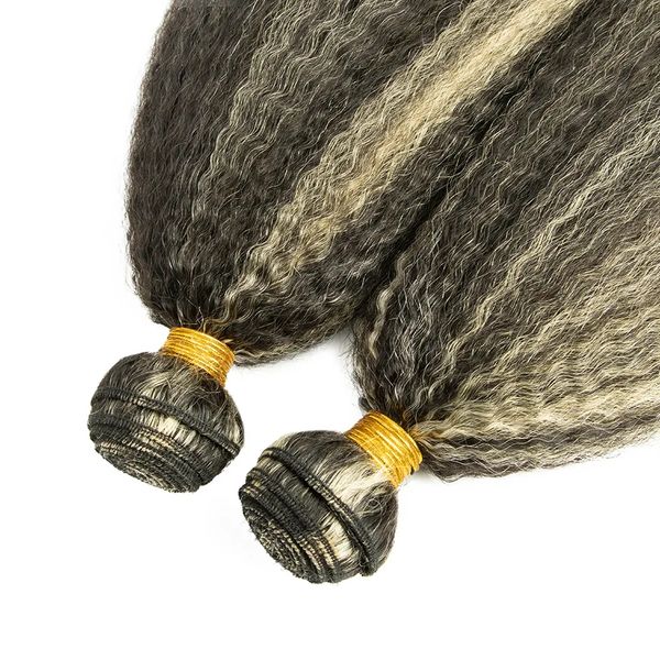 Salt and pepper color gray human hair weaving, 12A Double Drawn Piano Color dirty grey Raw Kinky curly Straight Bundles 100g-pack free shipp