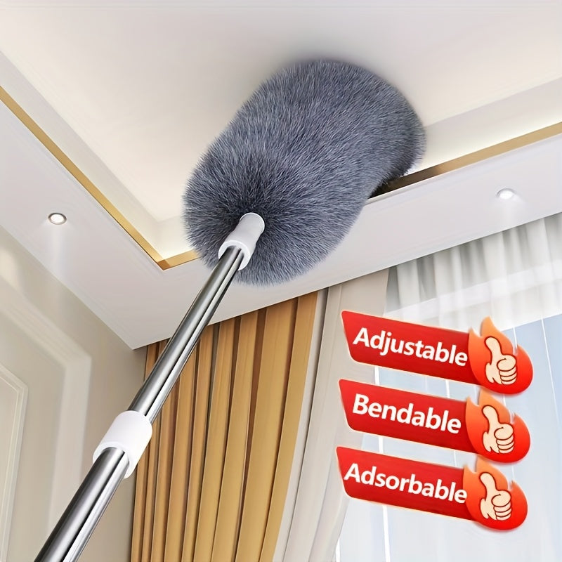 TEMU Adjustable & Ultra- Duster - Washable & Reusable Cleaning Tool For High Ceilings, Furniture, And Cars, 3 Red Finger Symbols For , No Battery