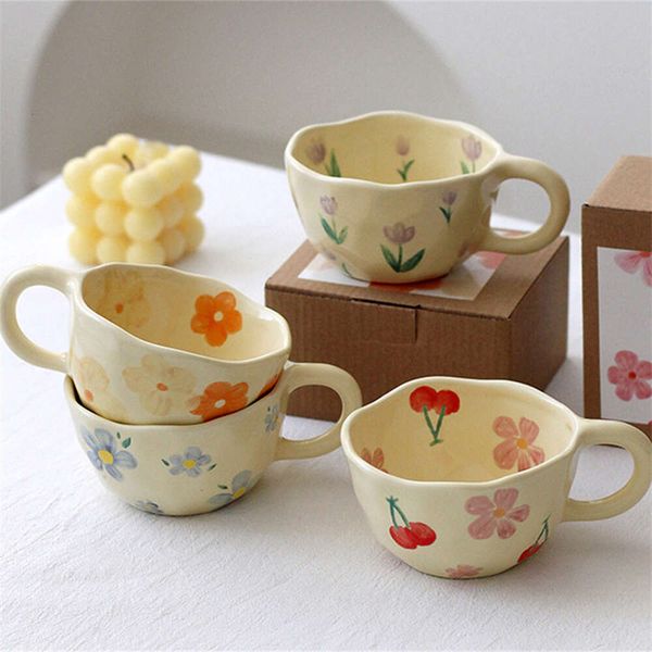 Ceramic Mugs Coffee Cups Hand Pinched Irregular wer Milk Tea Cup ins korean style Oatmeal Breakfast Mug Drinkware Kitchen