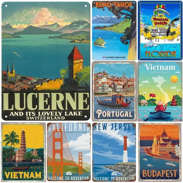 Metal Tin Signs Lucerne Portugal Wall Decoration Plaque Vintage Art Poster Iron Painting for Man Cave Home Cafe Garden Club BarXJ250116