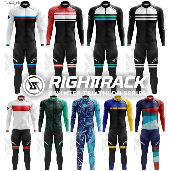 Cycling Jersey Sets Winter triathlon three piece set hot wool long sleeved ski suit running and skateboarding sportswear L240910