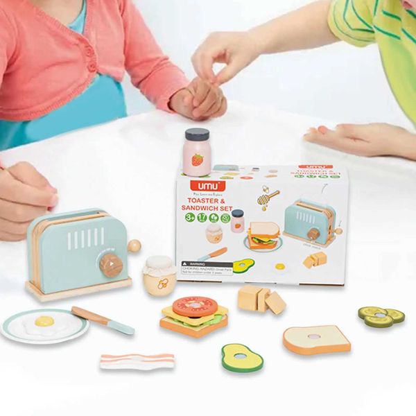 Interactive food set for kitchen games wooden bread making toys for children W241119