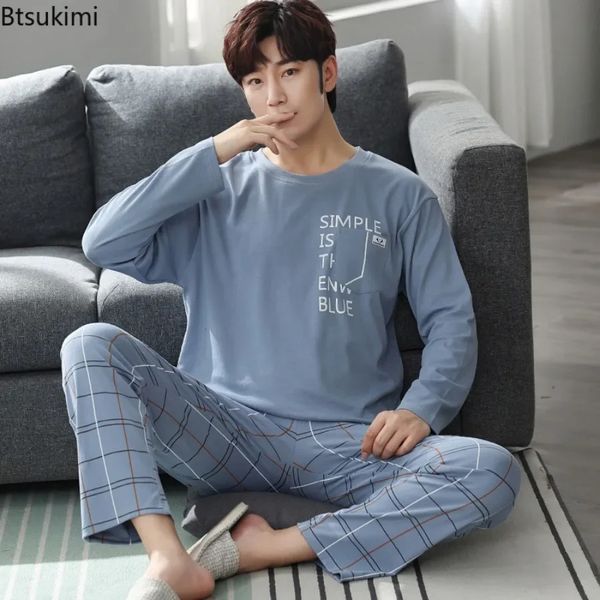 Large size 4XL mens comfortable cotton sleepwear set fashionable plain weave long sleeved pants home wear two-piece mens lounge set 241202