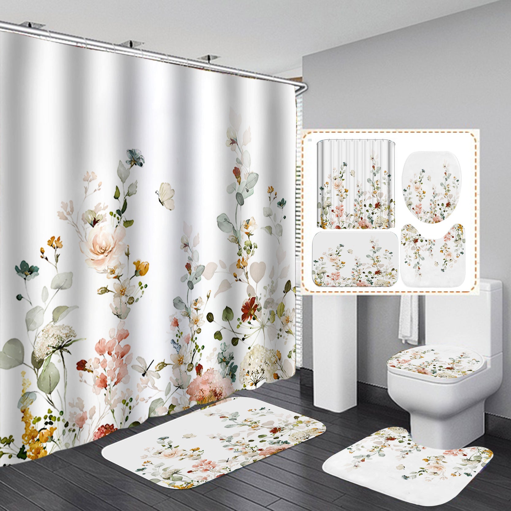 YL-37452 bathroom toilet punch-free curtain waterproof anti-light roller blinds toilet toilet block curtain toilet three-piece set