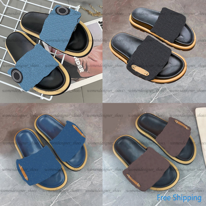 Pillow Slides Designer Womens Sandals Flat Heels Classic Printing Leather Beach Sliders Fashion Woman Man Slippers Brown Black Fuchsia Sandles Casua