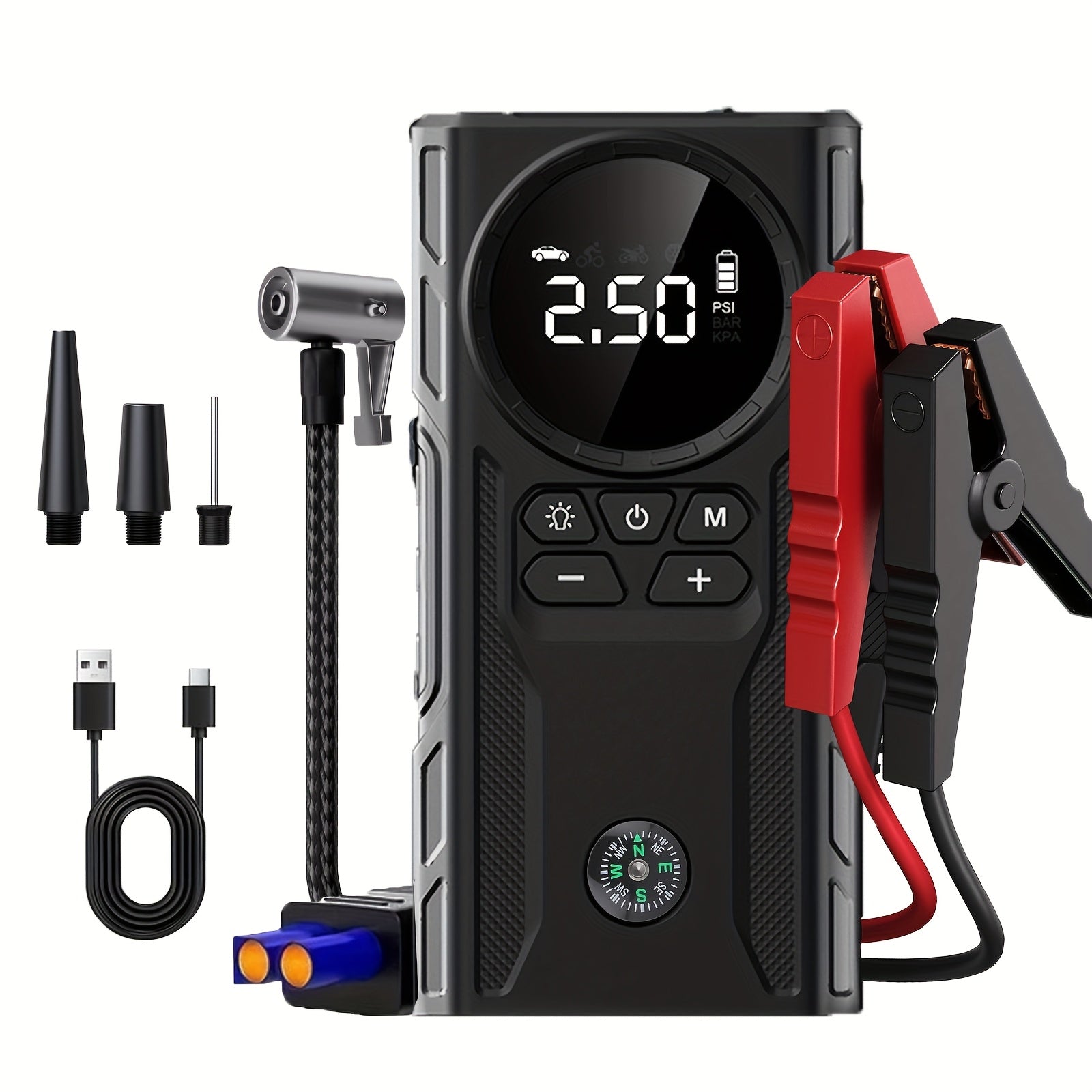 TEMU Jump Starter With Air Compressor, 7000a 150psi Battery Jumper Starter Portable (9.0 Gas-8.0l ), 12v Jump Box Car Battery Jump Starter With Smart