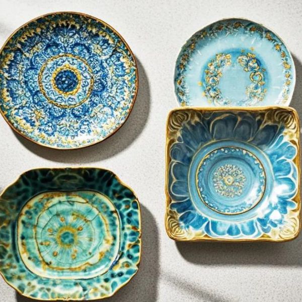 Dishes Plates Colorful Personalized Ceramic Dinnerware Set - Chinese Style Porcelain Dishes Plates Cups Kit for Home Restaurant Decor and Gi