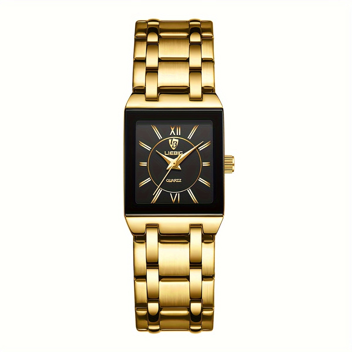TEMU Liebig Classic Square Business - Quartz Movement, Black With Roman , & Markers, Stainless Steel & Band, Non-rechargeable Battery, Stylish