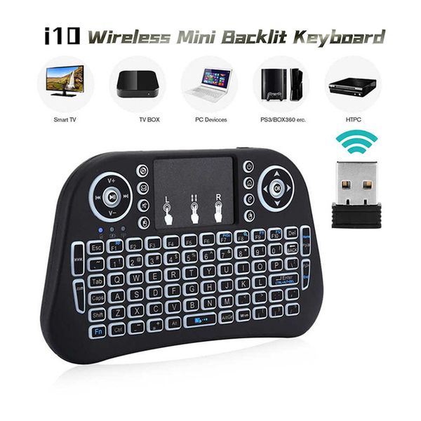High Quality Mini i10 Wireless Keyboard 2.4G Air Mouse Remote Control Touchpad Backlight Keyboards for Smart Android TV Box Tablet PC Ps3 Xb