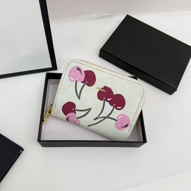 Luxury Leather Purse cherry Designer Wallets Zipper women Short Fashion Wallets Retro Handbag For Men Women Card Holders Coin Famous Clutch Wallet