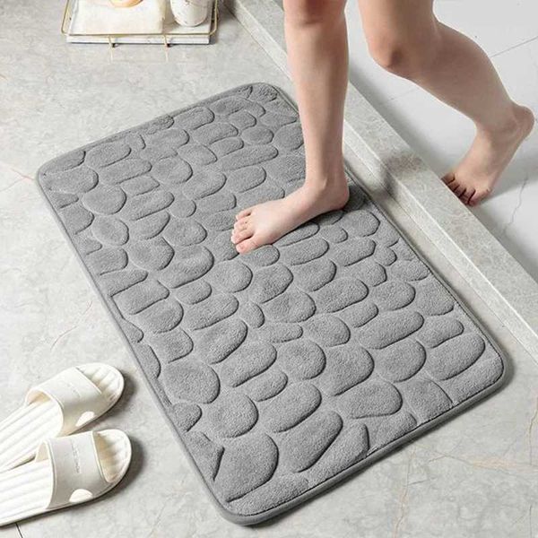 Memory Foam Foot Pad Cobblestone Embossed Bath Mat Non-slip Carpet Absorbent Bathtub Bathroom Carpet Shower Foot Pad RugC241227