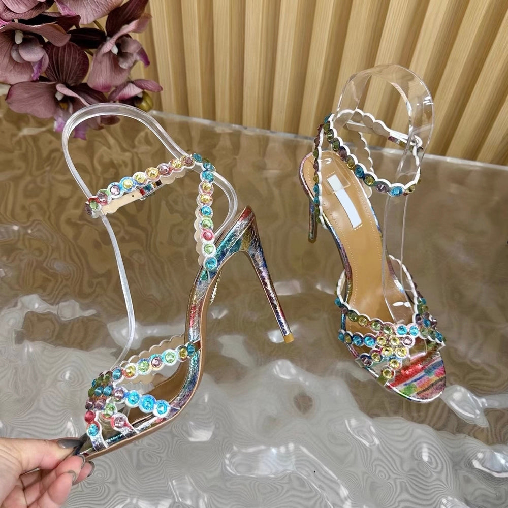 With Box crystal decoration Stiletto heel sandals clear PVC Luxury designer open toes sandals High heels womens Luxury designer fashion Style heeled