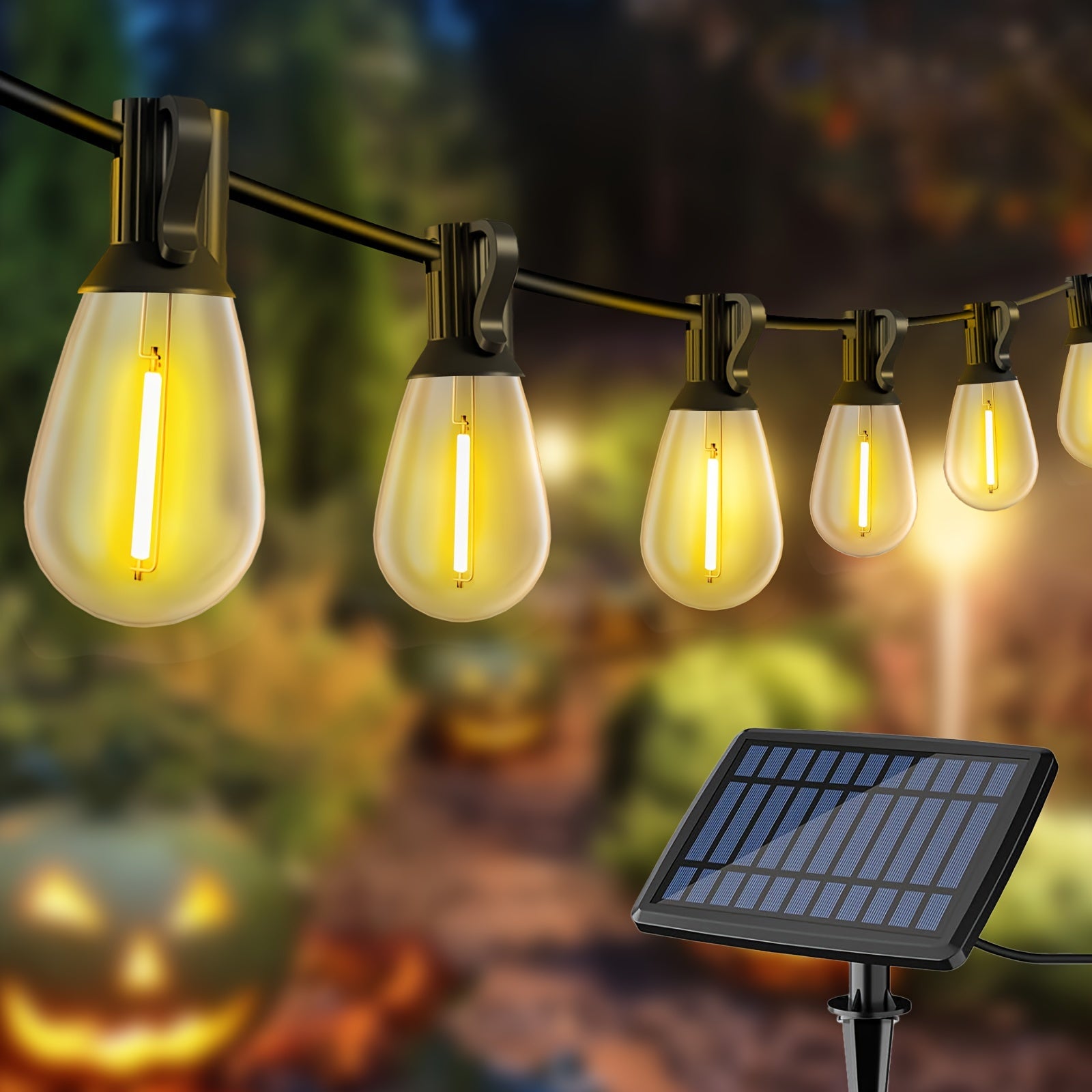 TEMU 100ft-50ft Solar Lights Outdoor, Led String Lights With St38-s14 Vintage Edison Bulbs, Hanging Lights For Backyard, Porch, Bistro, Holiday