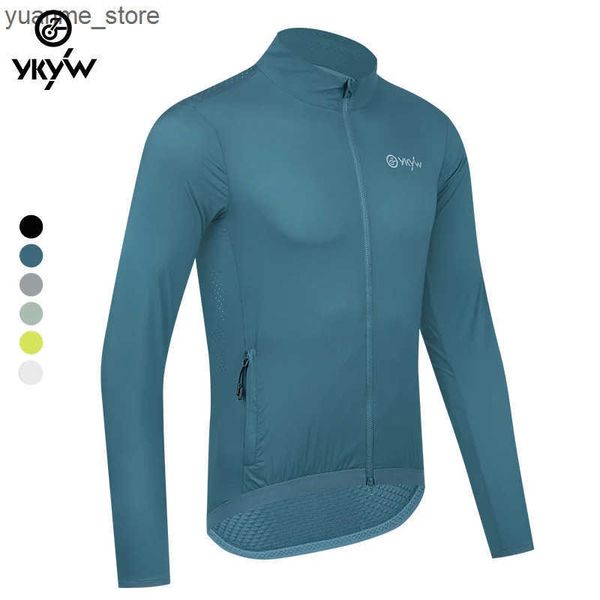 Cycling Jackets YKYW Men Windproof Waterproof Long Sleeve Cycling Jacket YKK Double Zipper Breathable Bike Clothing Tops Pro Team Jersey J24
