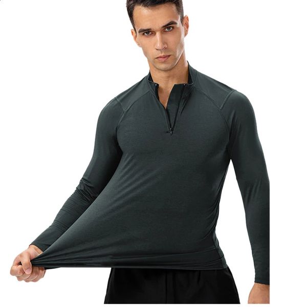 Mens Long Sleeve UPF 50 T-Shirt 1-4 Zip Fishing Running Rash Guard T-Shirt Outdoor Shirt Men Gym Fitness Casual T Shirts 240913
