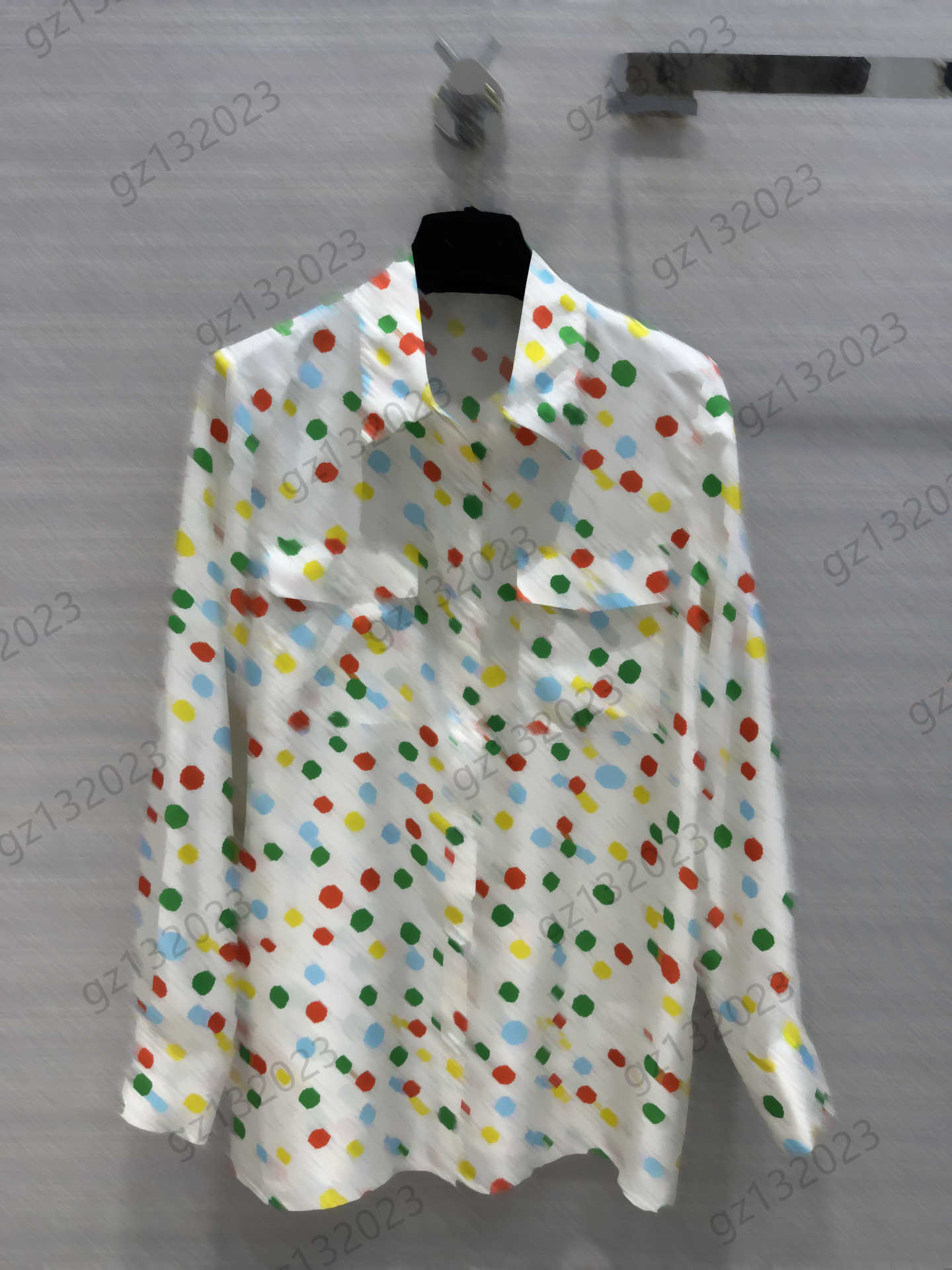 Womens Blouses Tops Vintage Color Wave Point Print Lapel Blouse Button Flap Pockets Long Sleeve Regular Shirts Fashion Designer Women Clothes