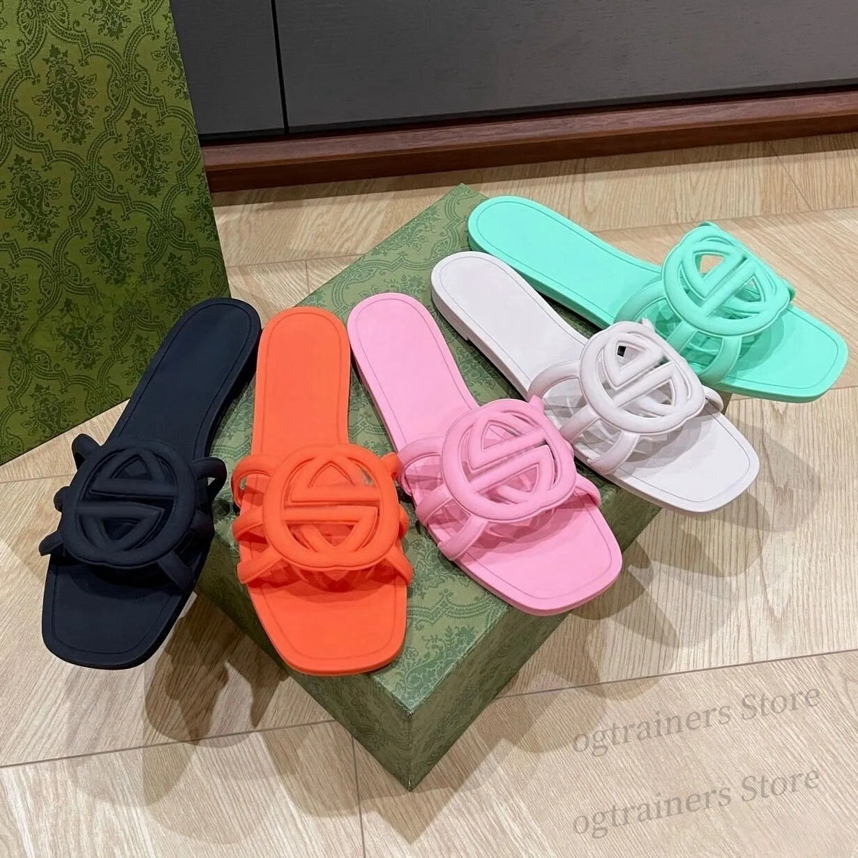 Designer Sandals Women Interlocking G Slides Rubber Slippers Ladies Flat Jelly Script Orange Summer Fall Mules Beach LyS slippers Waterproof