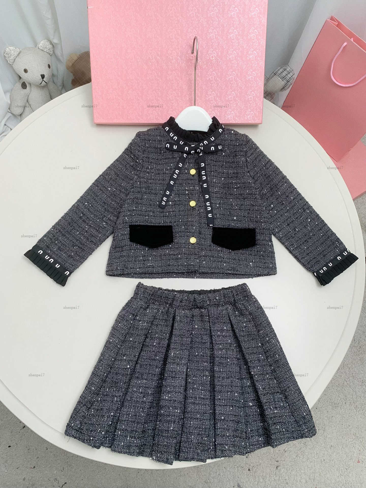 Top girls dress suit Autumn dress baby overskirt kids designer clothes Gold single-button design jacket and skirts A079X03N033