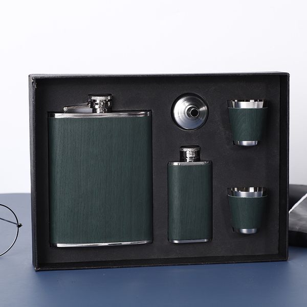 9oz Liquor Hip Flask set with leather and cups filter Screw Cap (304) stainless steel laser welding color liquid food degree gift box