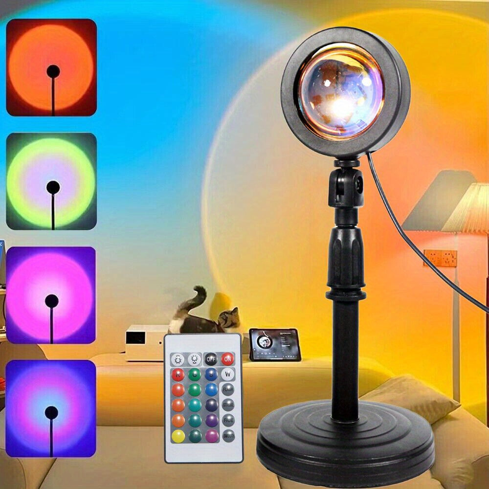 TEMU Sunset Lamp Rgb Led Projection Night Light - 16 Colors & 4 Usb-powered Modern Tabletop Decor With Remote Control For Living Room, Bedroom,