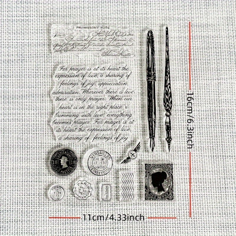 TEMU 1pc Retro Transparent Stamp Seal For Book Pen, Background Clear Rubber Diy Card Making Scrapbooking , Journal , Diy Crafts, , Vintage Stamp,